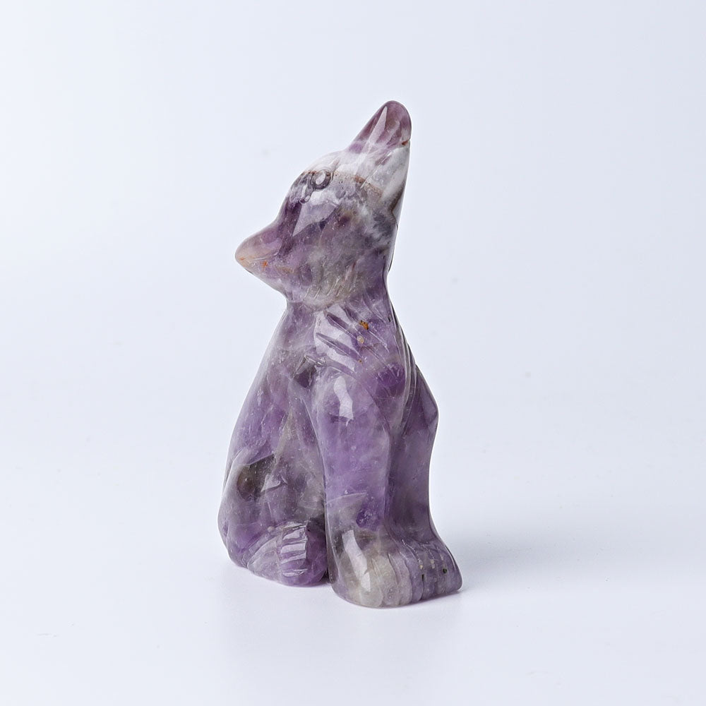 3-inch Amethyst Dream Wolf Crystal Carving