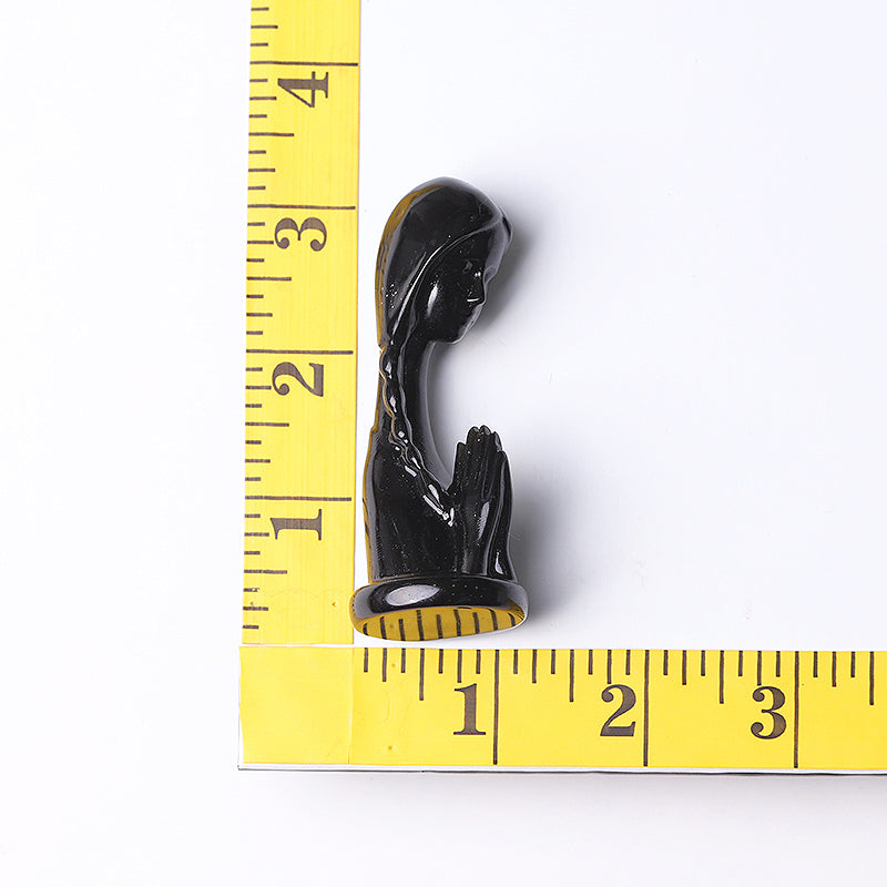 3-inch Black Obsidian Woman Prayer Crystal Figurine
