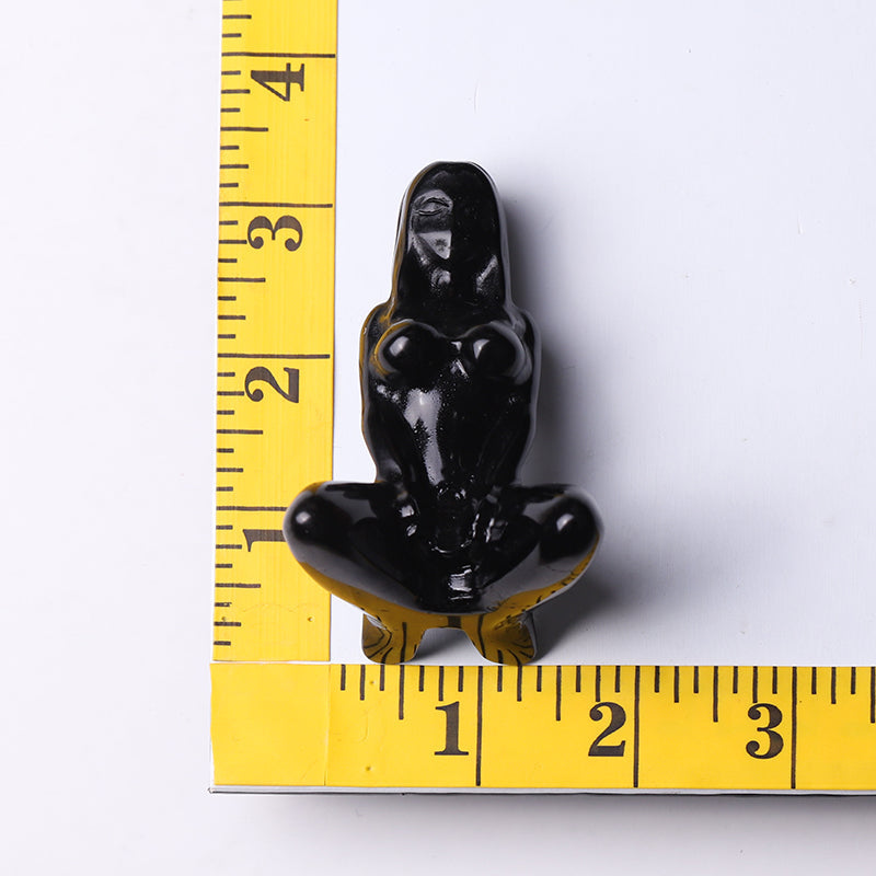 3-Inch Black Obsidian Yoga Lady Crystal Figurine