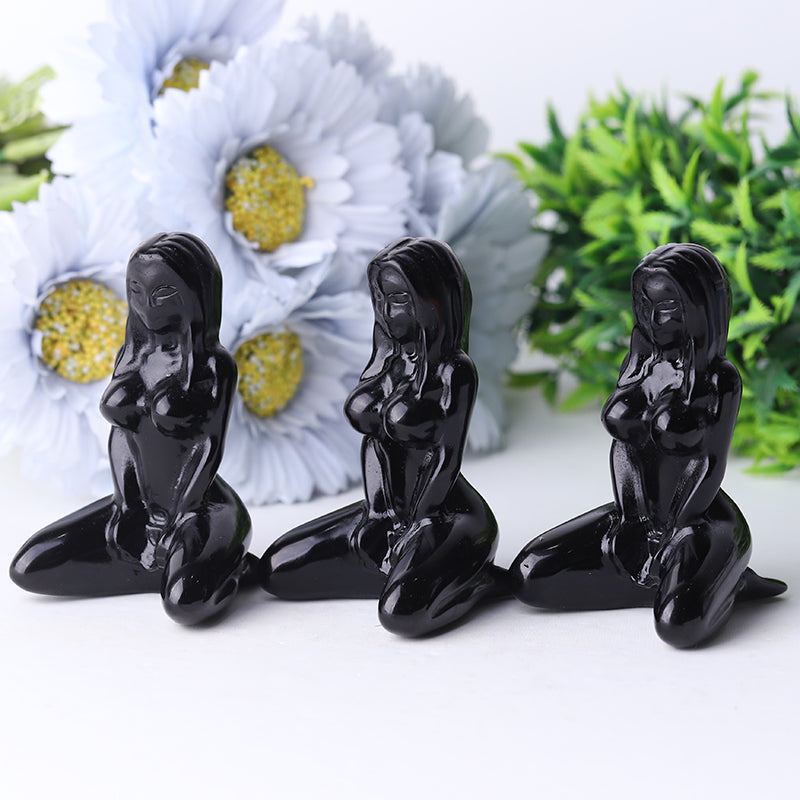 3-Inch Black Obsidian Yoga Lady Crystal Figurine