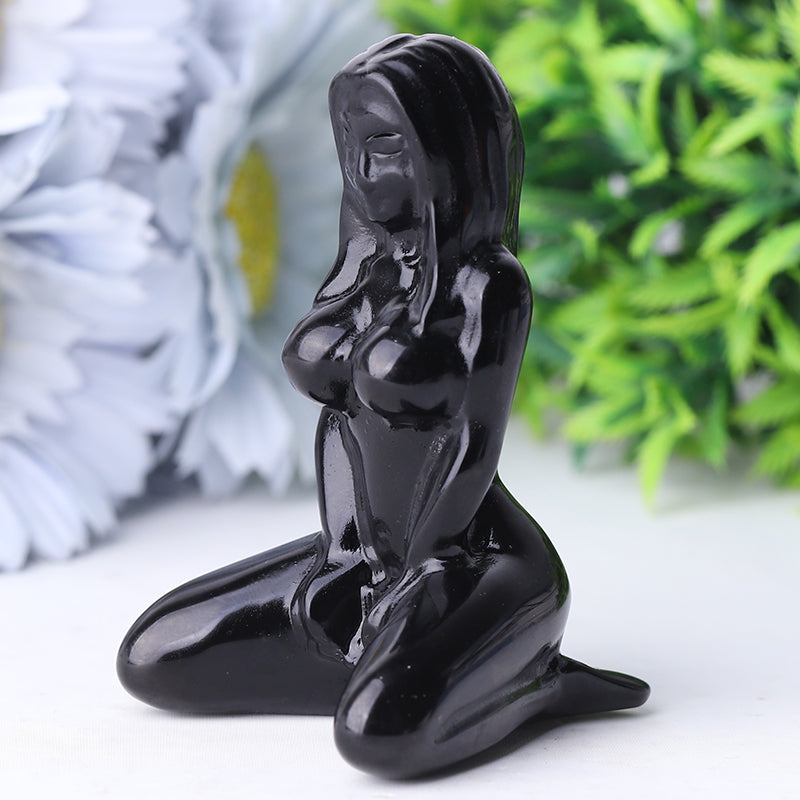 3-Inch Black Obsidian Yoga Lady Crystal Figurine