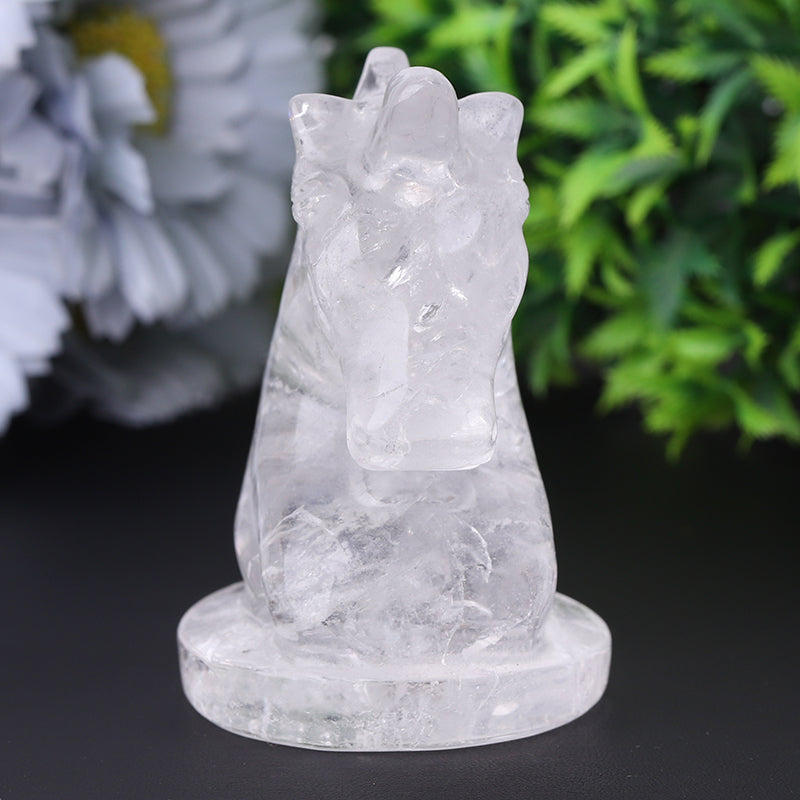3-Inch Clear Quartz Unicorn Crystal Animal Carving