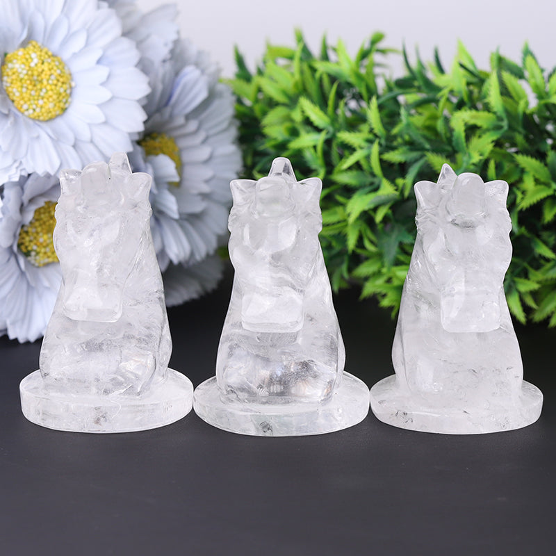 3-Inch Clear Quartz Unicorn Crystal Animal Carving