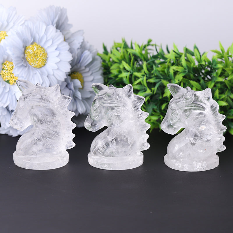 3-Inch Clear Quartz Unicorn Crystal Animal Carving