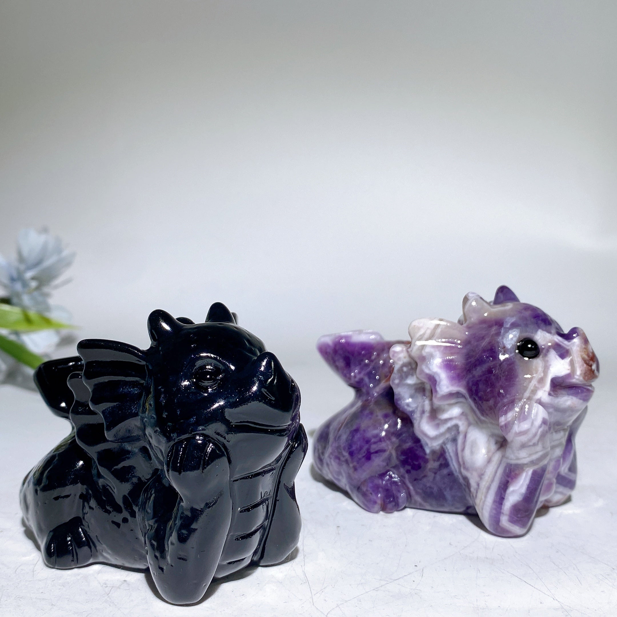 3 inch Crystal Baby Dragon Figurine Carving in Mixed Gemstones
