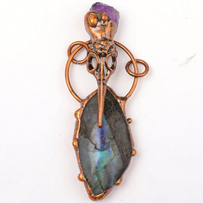3 Inch Labradorite Amethyst Pendant for Spiritual Healing