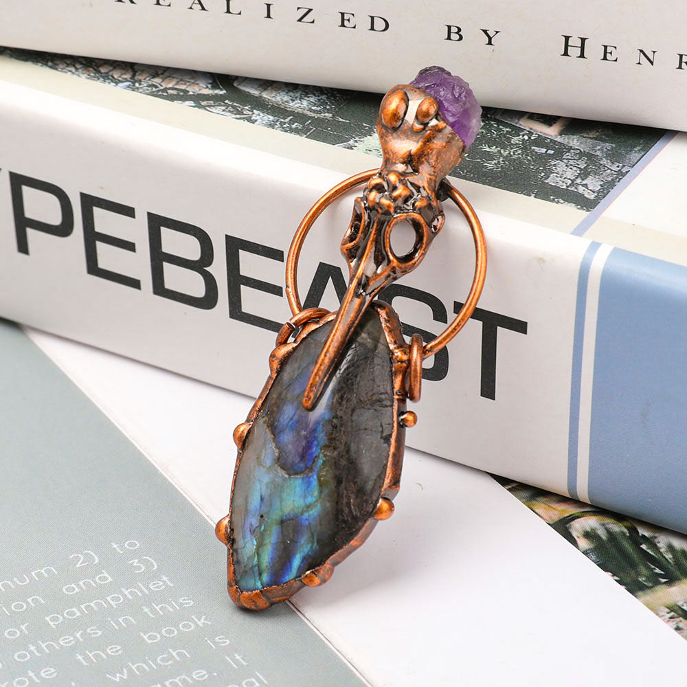 3 Inch Labradorite Amethyst Pendant for Spiritual Healing