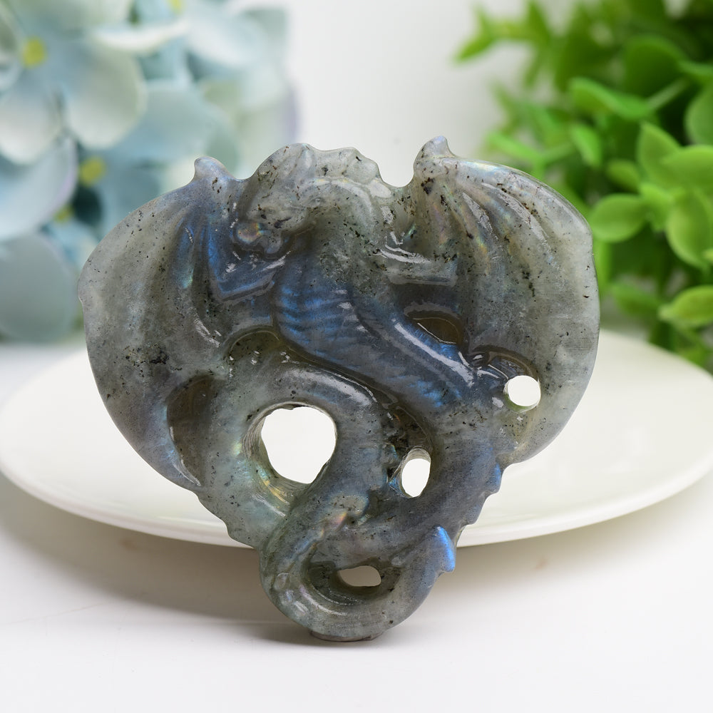3 inch Labradorite Crystal Dragon Carving Figurine for Healing