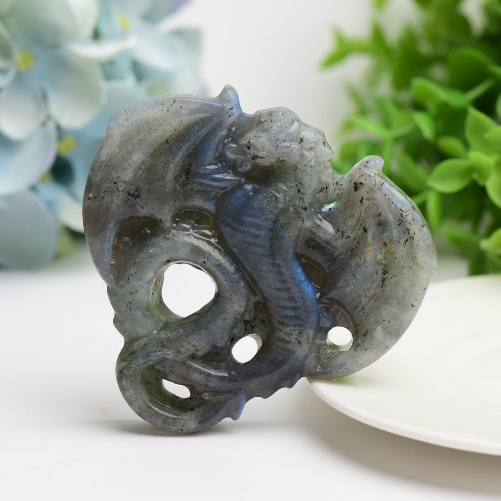 3 inch Labradorite Crystal Dragon Carving Figurine for Healing