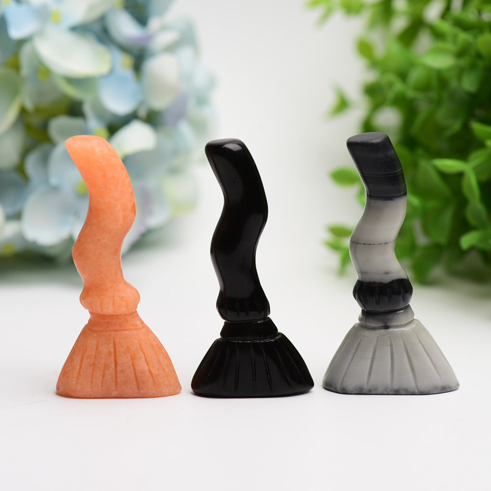 3-Inch Mixed Crystal Broom Carving Figurine