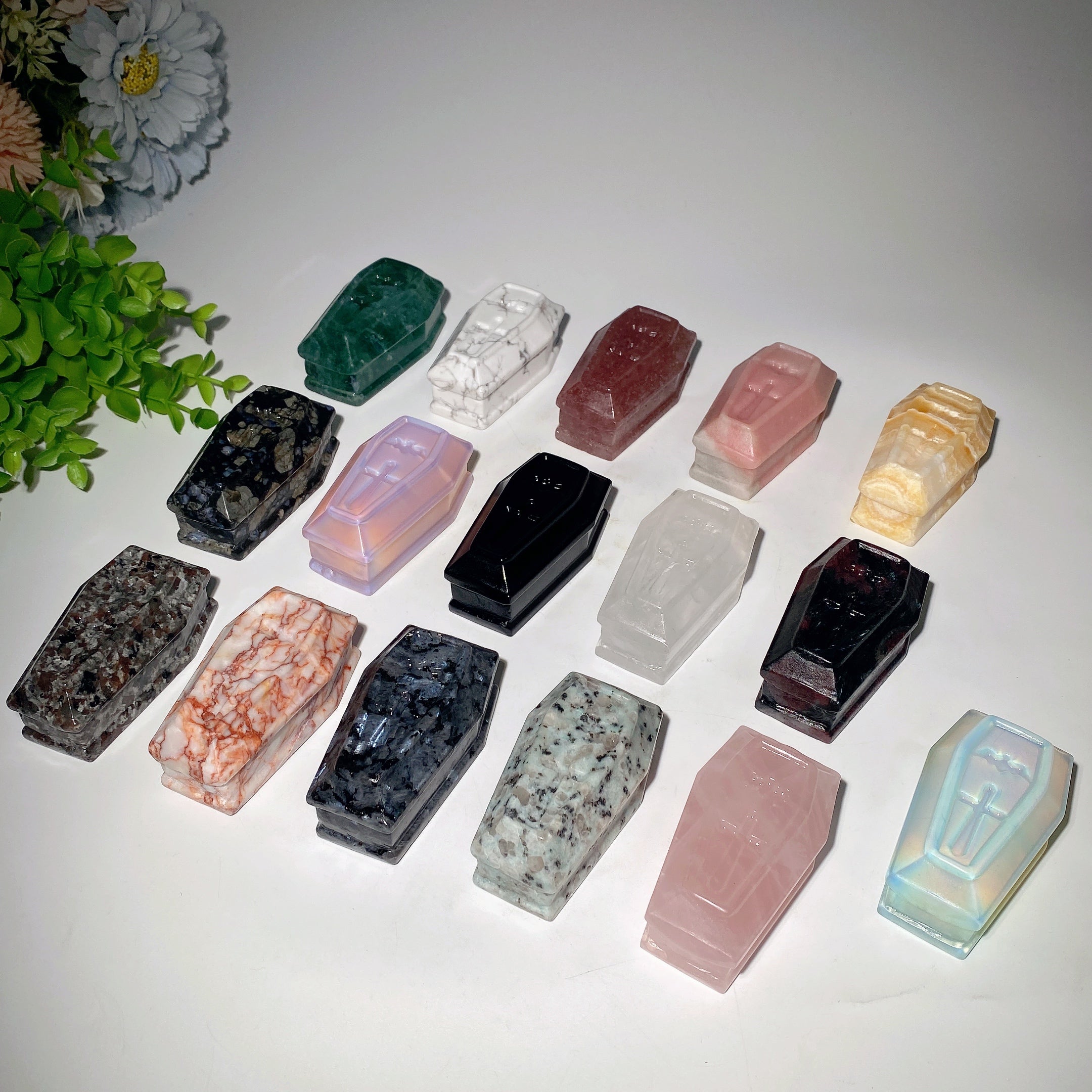 3-Inch Mixed Crystal Coffin Carvings for Healing Decor
