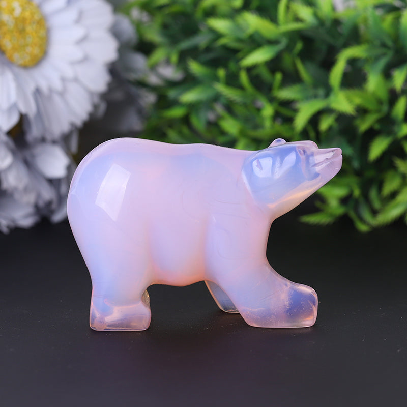 3 inch Pink Opal Crystal Bear Figurine for Emotional Healing