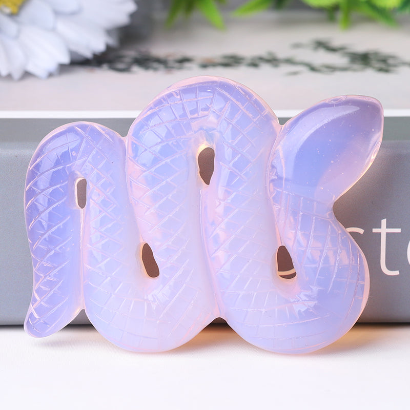 3 inch Pink Opalite Snake Crystal Figurine for Healing