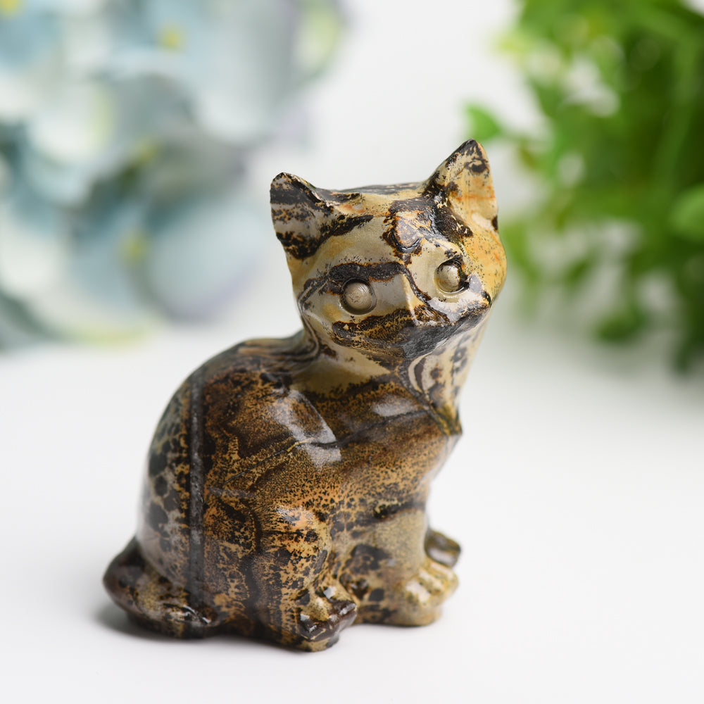 3-Inch Polished Crystal Cat Figurine 180g Healing Stone Sculpture