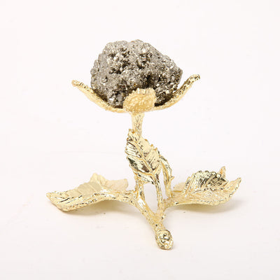 3 Inch Pyrite Crystal Cluster with Metal Stand for Décor