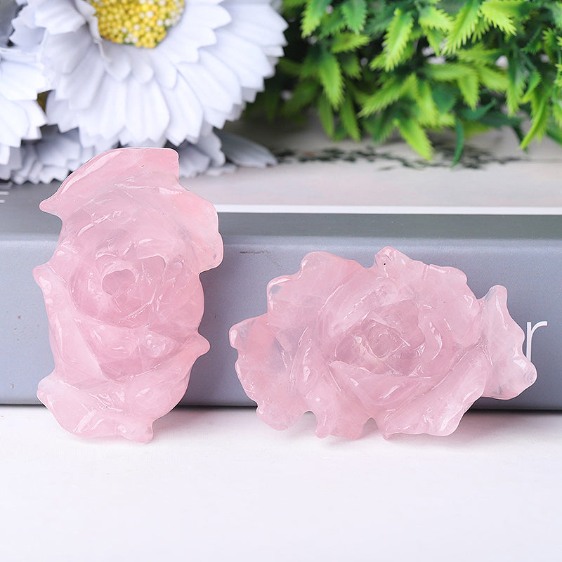 3-Inch Rose Quartz Peony Crystal Figurine Carving