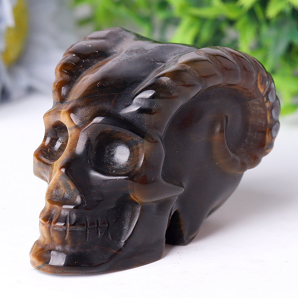 3-inch Tiger Eye Crystal Skull Carving for Spiritual Healing
