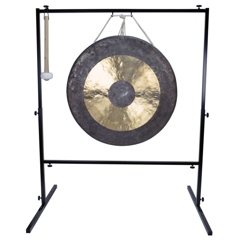 30-inch Traditional Chinese Gong with black metal stand and mallet for percussion music