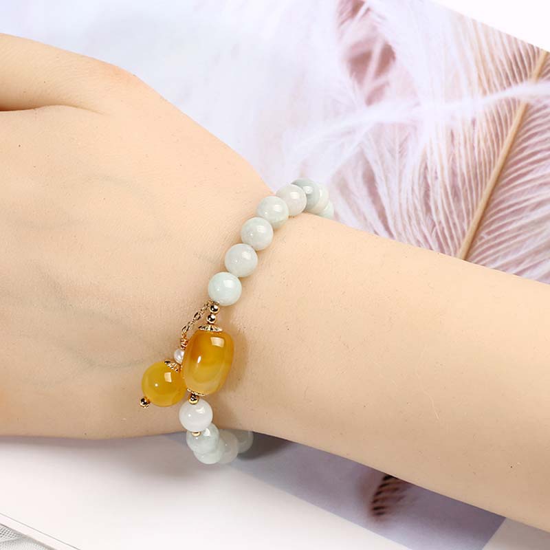 White Jade Protection Bracelet with Agate Beads 7.5mm