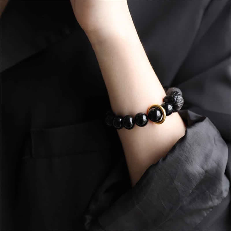 12mm Black Obsidian Lion Strength Empowerment Bracelet