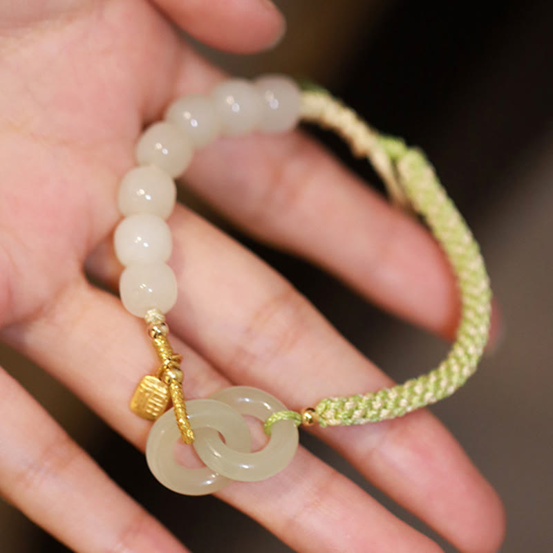 Natural Hetian Jade Double Peace Buckle Bracelet for Abundance