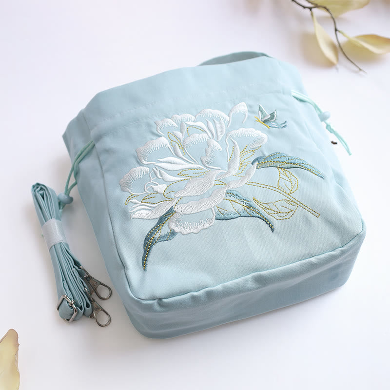 Embroidered Cotton Linen Tote Bag With Wisteria Flowers