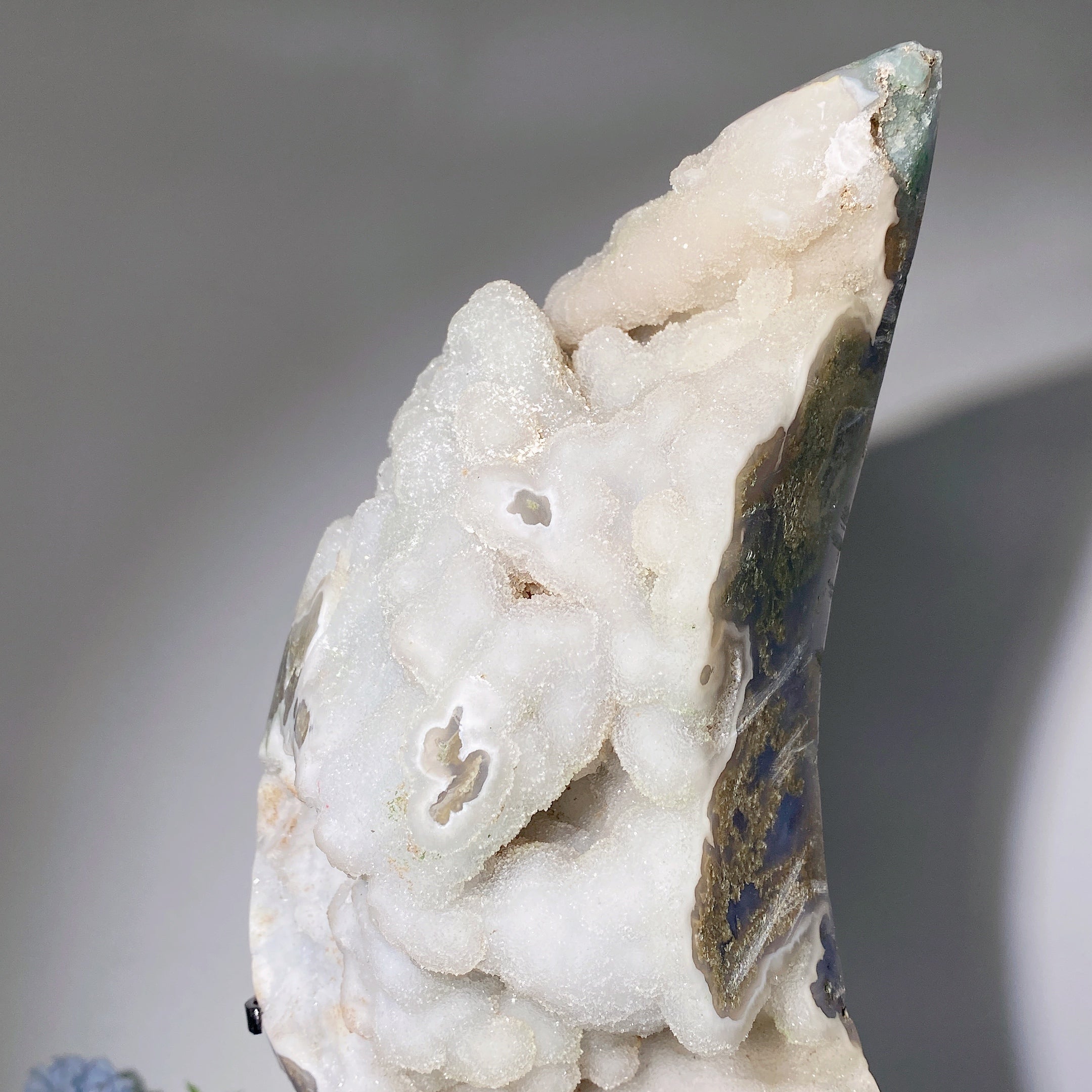 30cm Druzy Moss Agate Moon Carving Crystal Shape for Healing