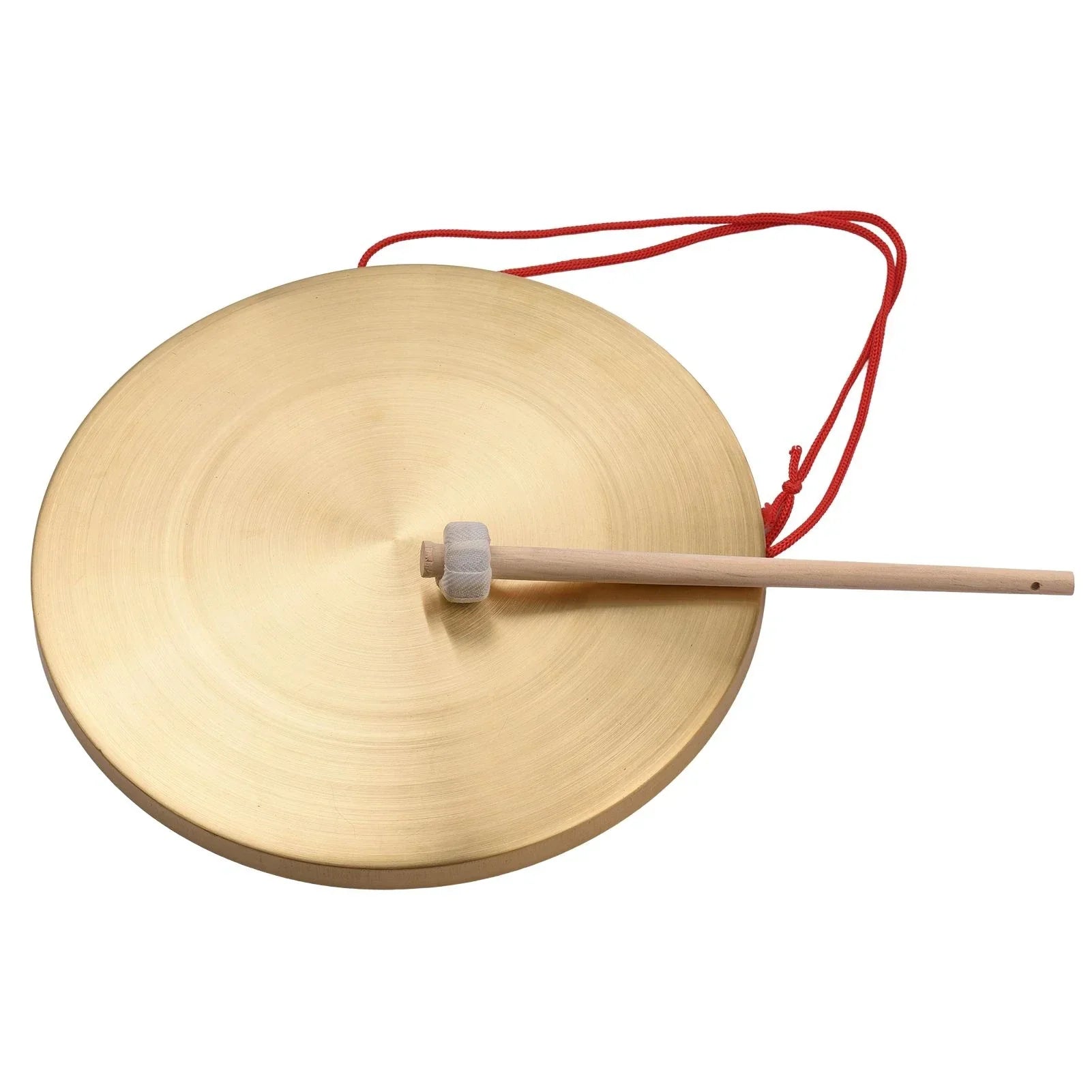 Brass gong with wooden mallet and red cord for 30cm Hand Gong Instrument Sound Healing