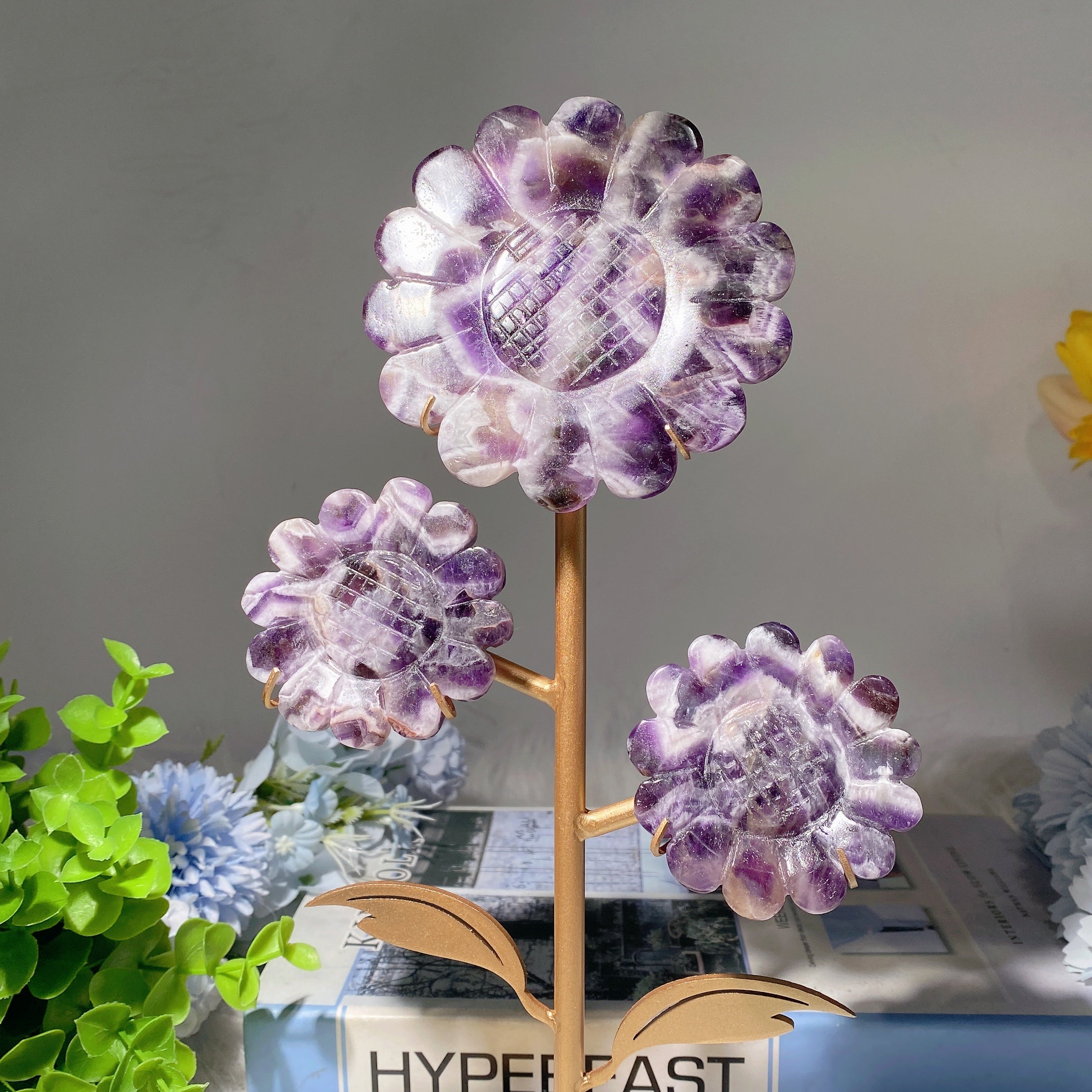 30cm Mixed Crystal Sunflower Figurine with Stand for Healing
