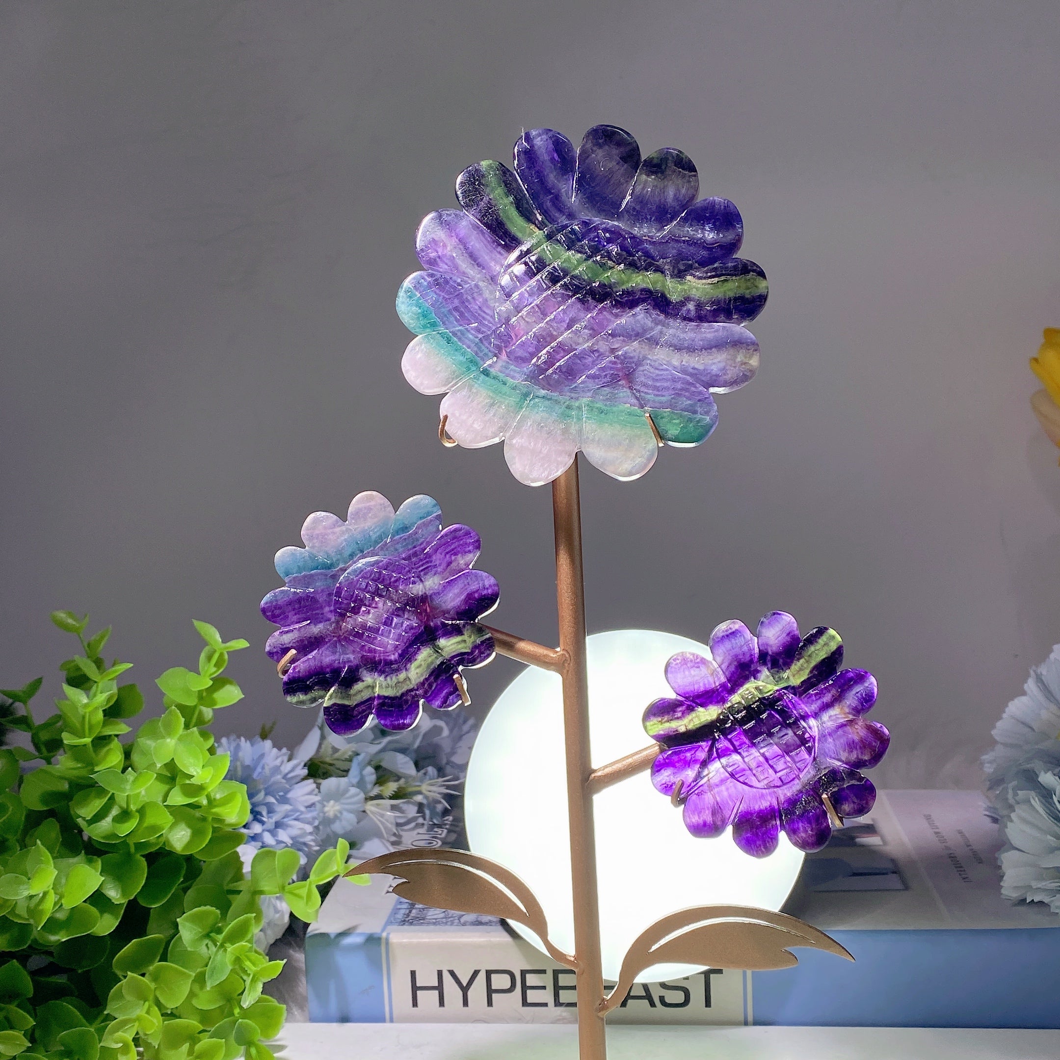 30cm Mixed Crystal Sunflower Figurine with Stand for Healing