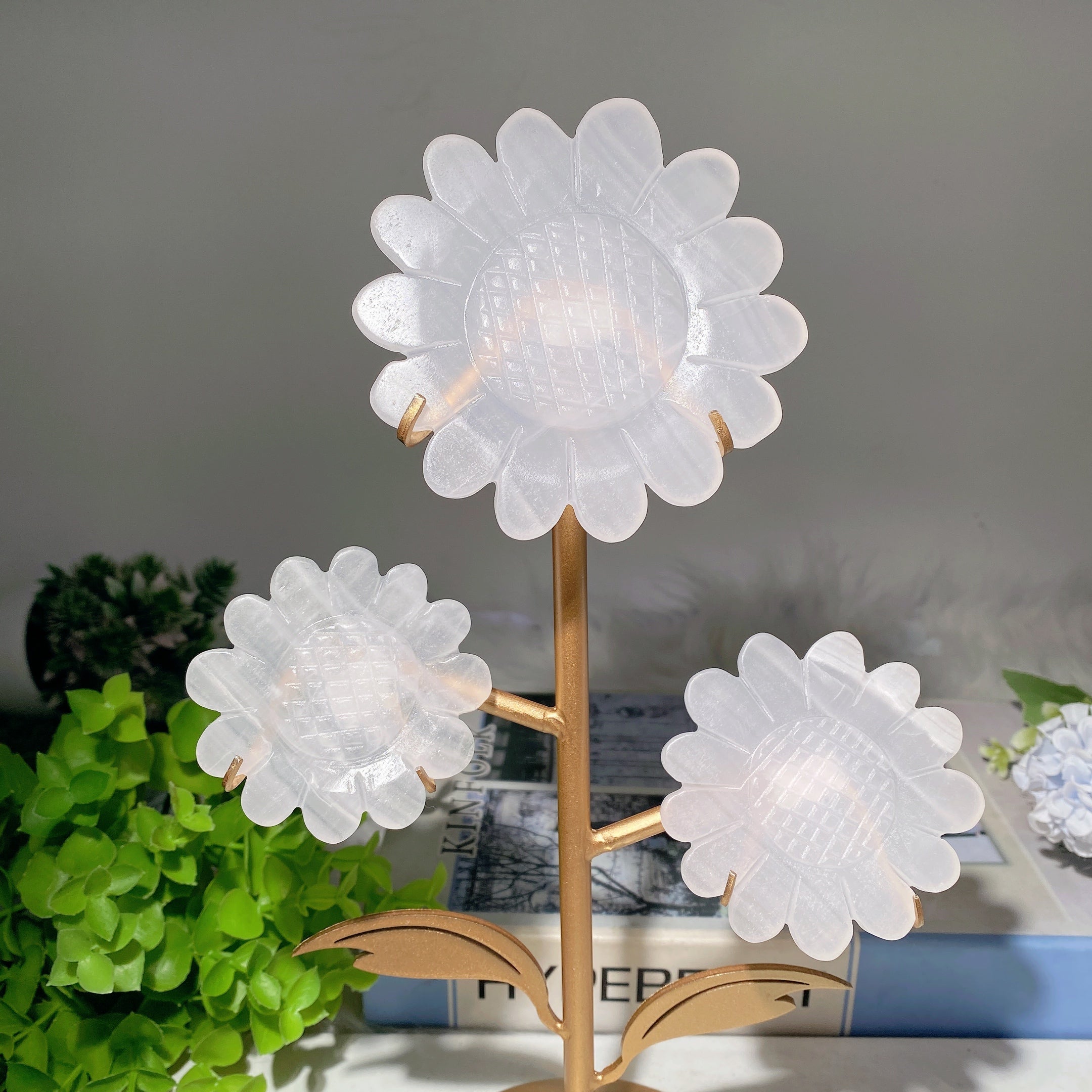 30cm Mixed Crystal Sunflower Figurine with Stand for Healing