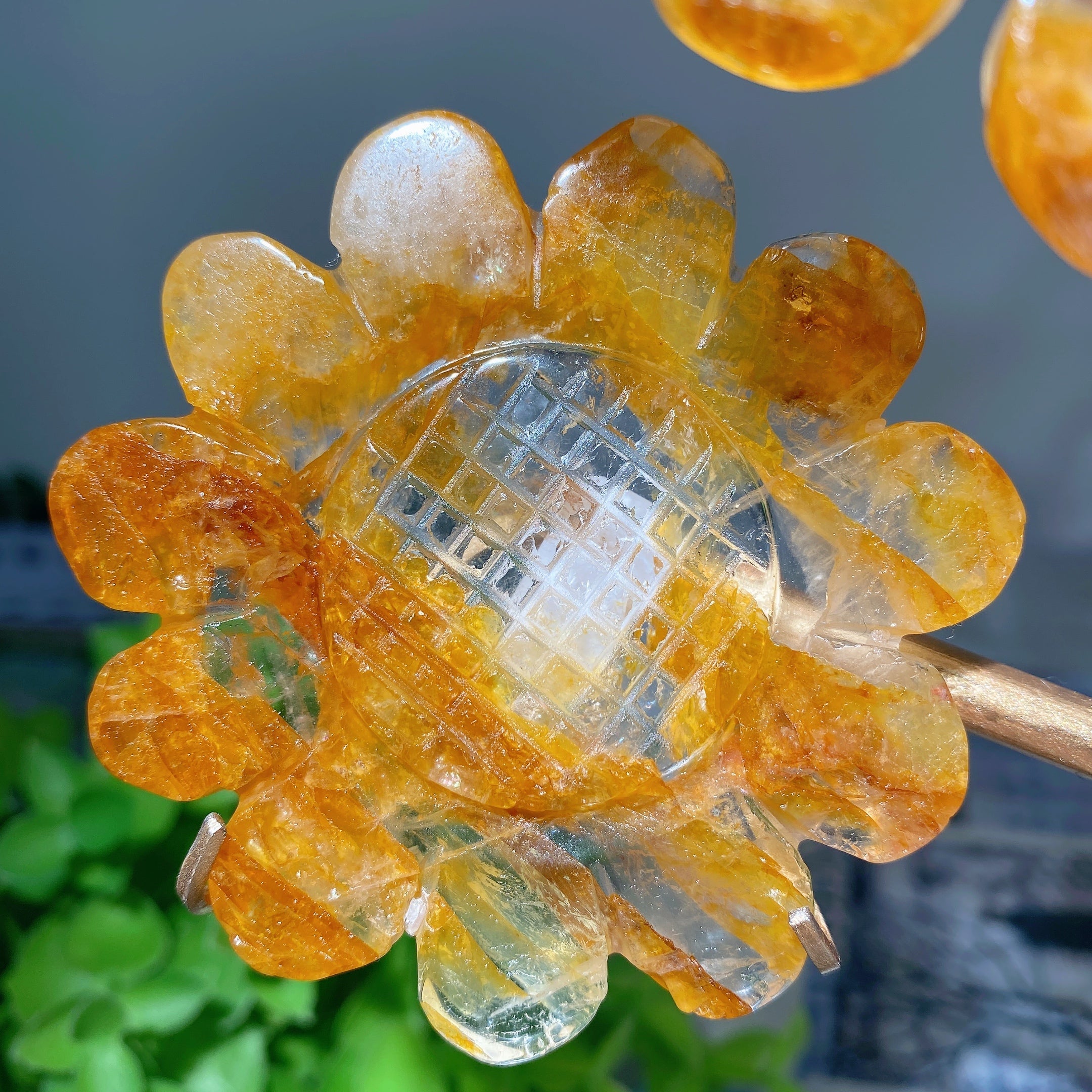 30cm Mixed Crystal Sunflower Figurine with Stand for Healing