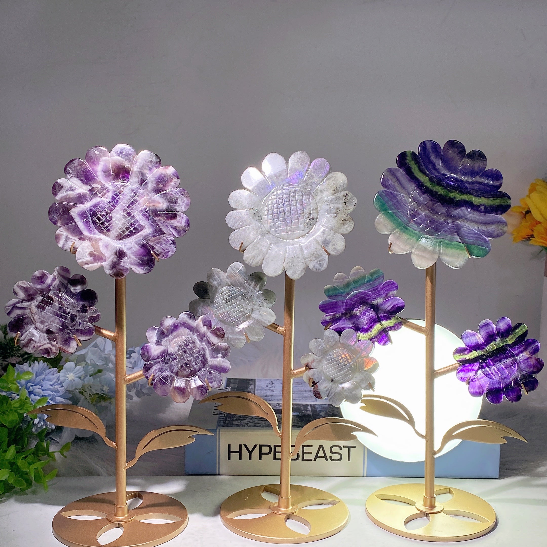30cm Mixed Crystal Sunflower Figurine with Stand for Healing