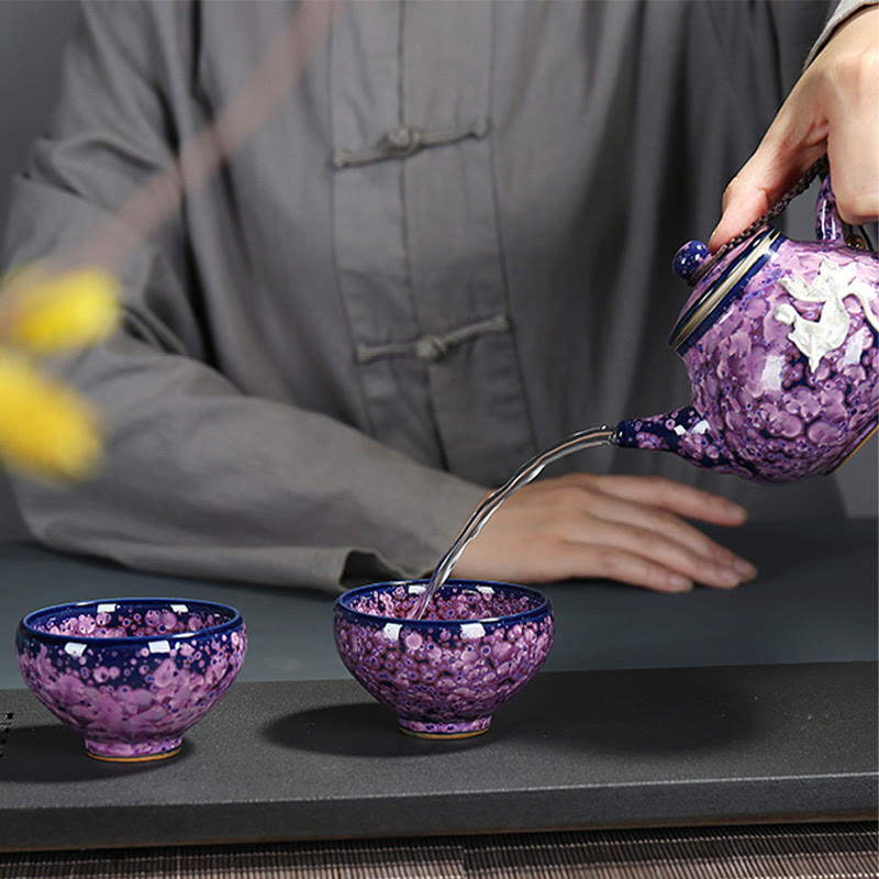 Colorful Iris Flowers Jian Zhan Teacup 110ml Ceramic