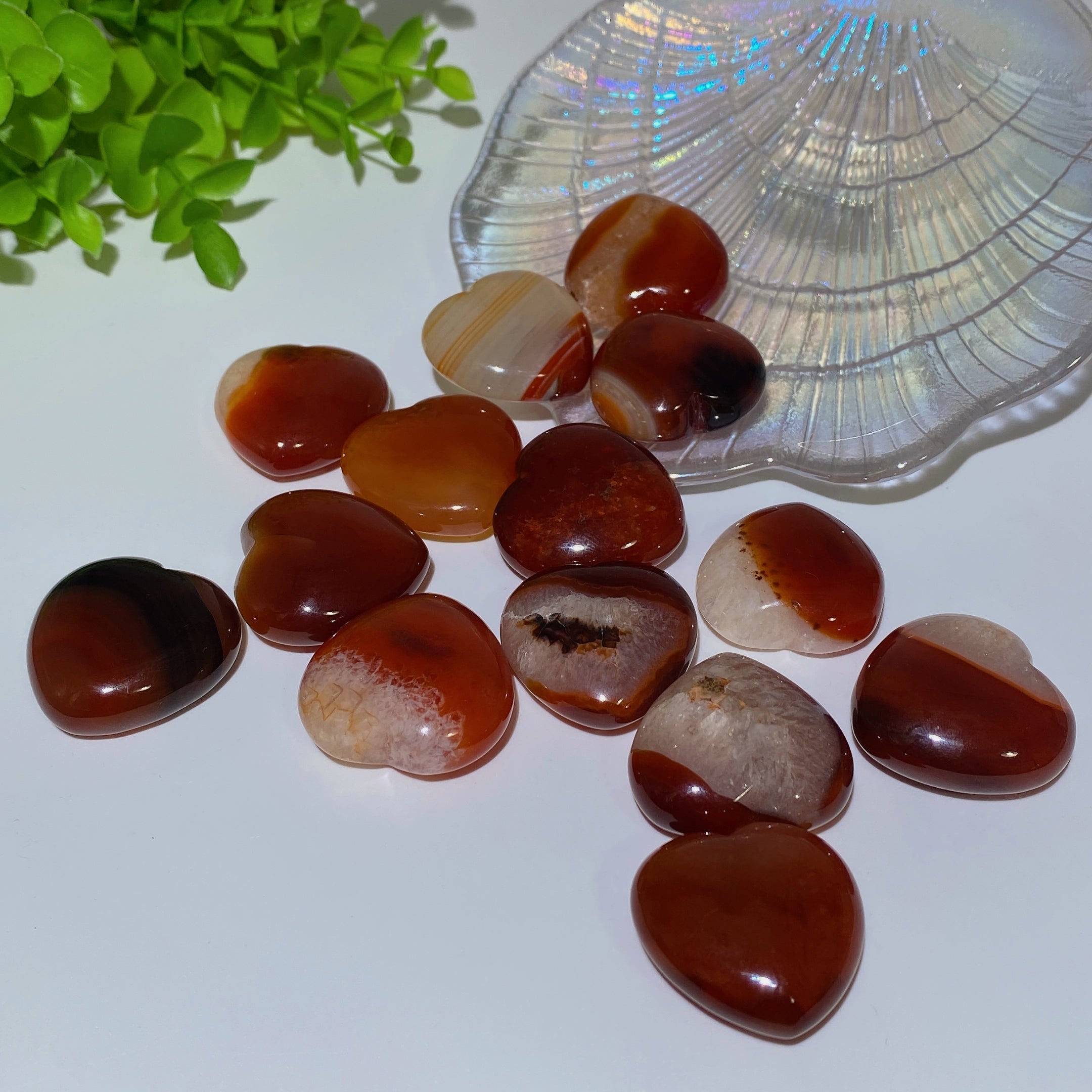 30mm Carnelian & Black Agate Crystal Hearts for Healing