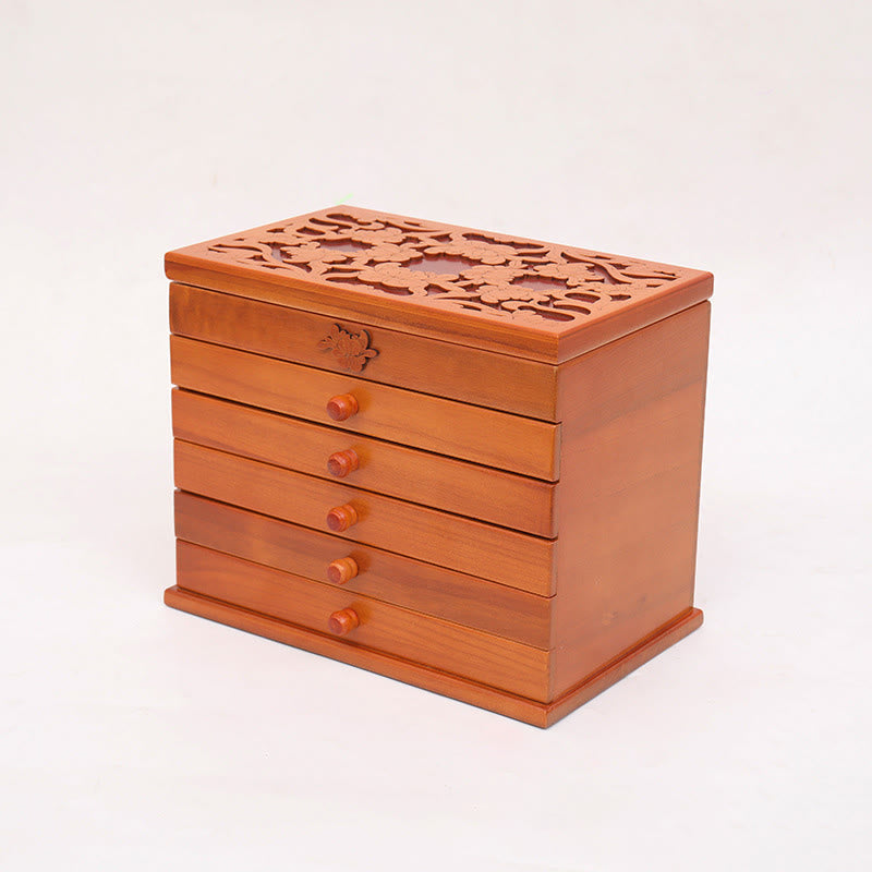 Spacious Six-Layer Vintage Flower Wooden Jewelry Box