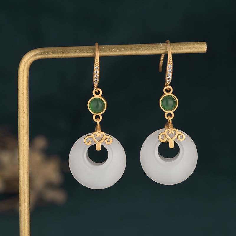 White Jade Blessing Drop Earrings for Protection & Luck