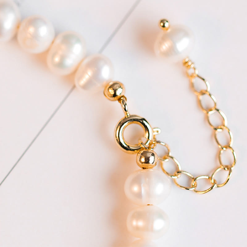 14K Gold Plated Pearl Hetian Jade Bead Bracelet for Harmony