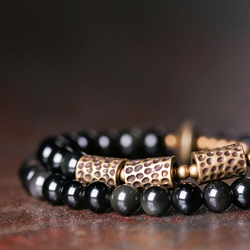 Rainbow Obsidian Copper Love Double Wrap Bracelet