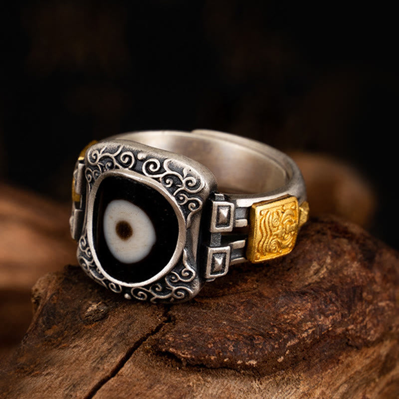 Sterling Silver Zakiram Goddess Wealth Dzi Bead Ring