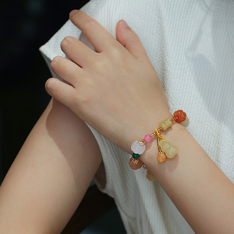 Golden Silk Jade Wealth Bracelet with Pixiu for Luck