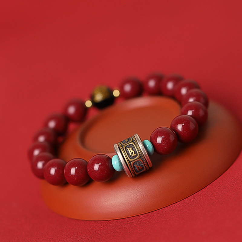 10mm Chinese Zodiac Cinnabar Silver Calm Bracelet