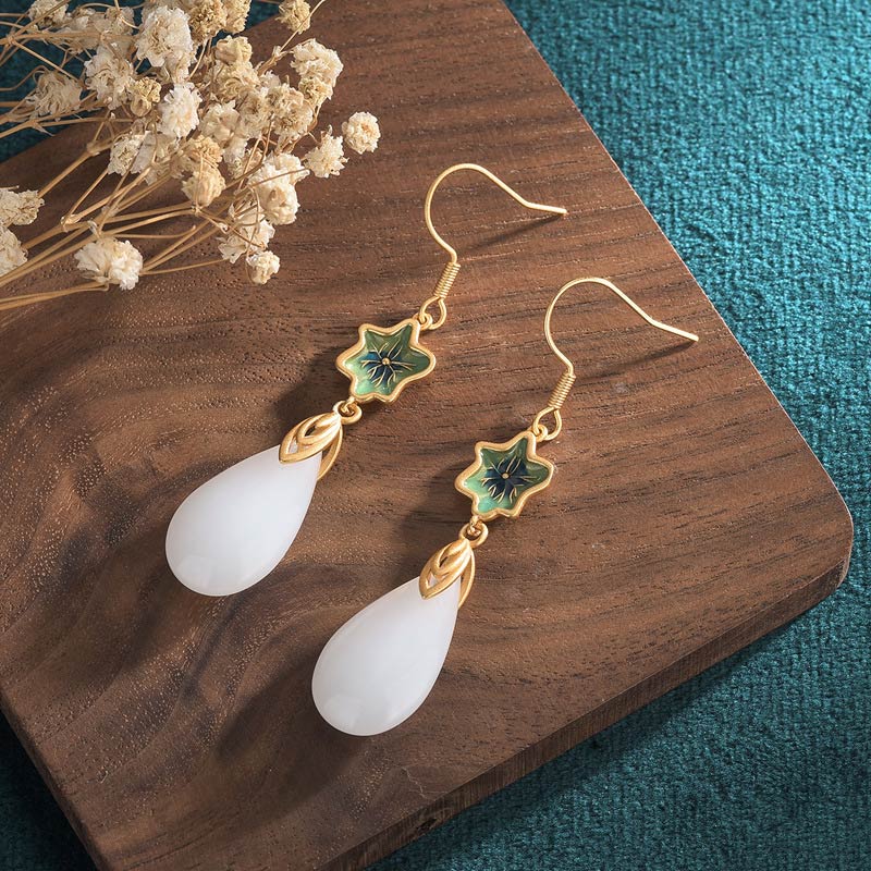 White Jade Luck Drop Earrings for Protection & Happiness