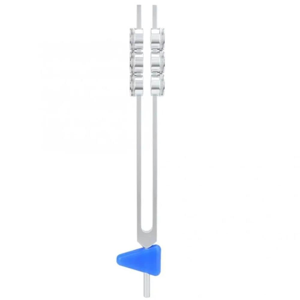 Clear glass stir rod with blue triangular paddle for 32 Hz Tuning Fork therapy