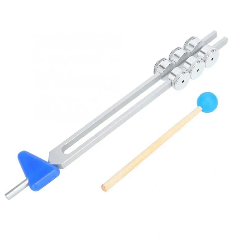 Medical tuning fork with rubber mallet for 32 Hz Deep Relaxation Therapy