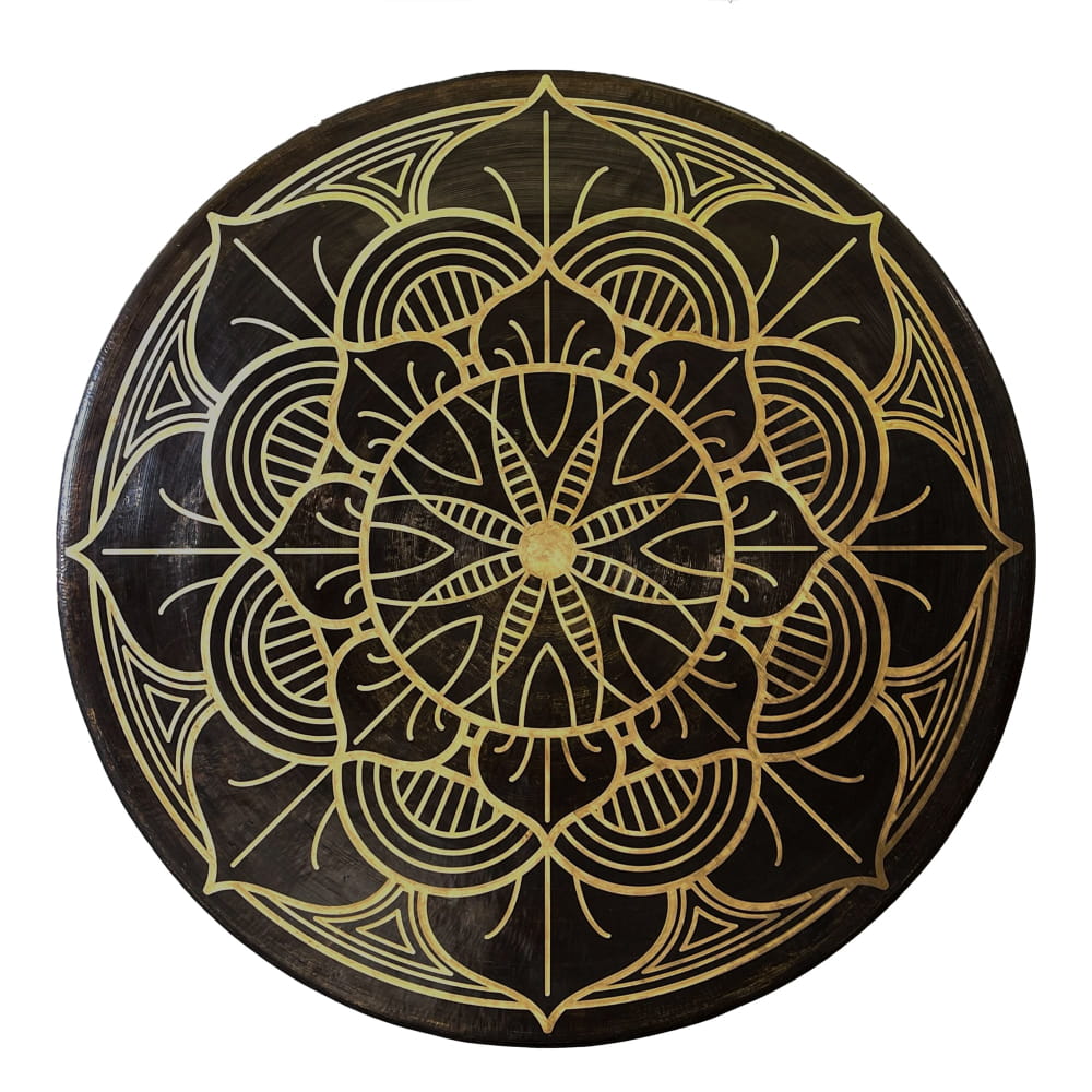 Circular black disc with gold mandala on 32 Inch Handcrafted Chinese Gong for Sound Healing