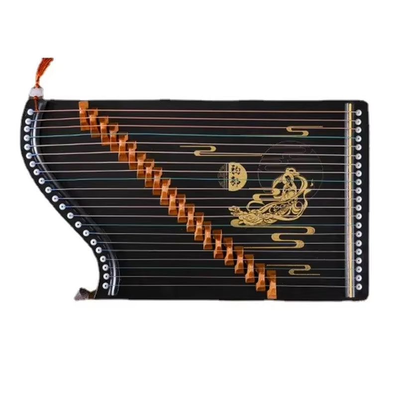 Black and gold 32 inch Mini Guzheng 21-String Paulownia with cloud motifs