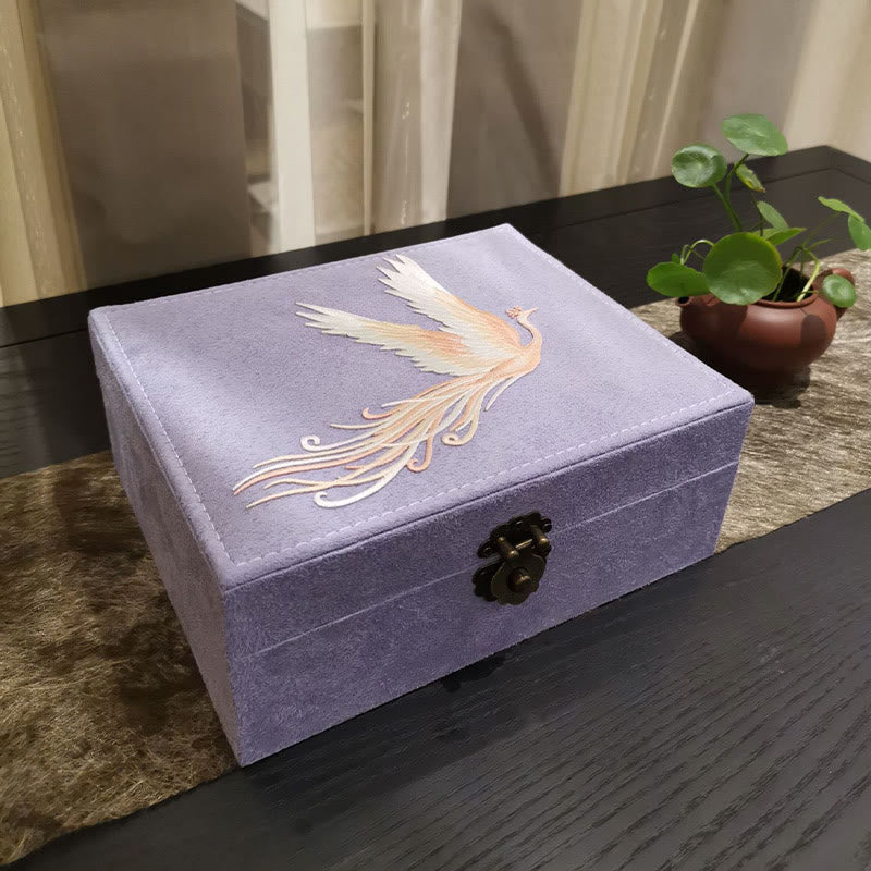 Two-Layer Purple Phoenix Flannel Jewelry Box Organizer