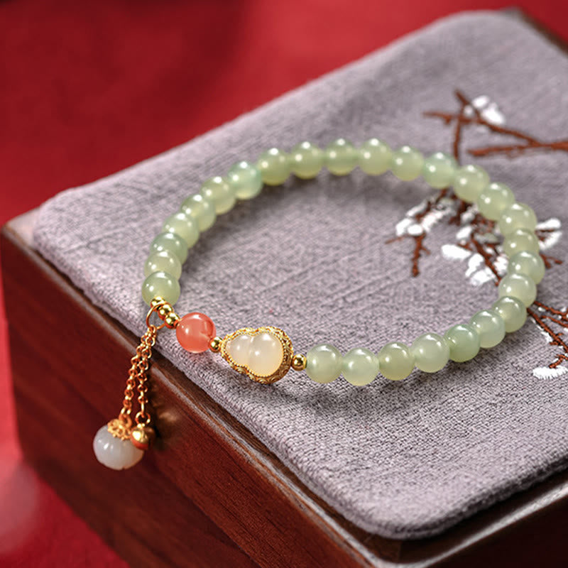 Hetian Jade Lotus Abundance Luck Bracelet 925 Silver