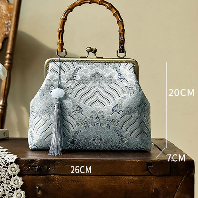 Silver Lines Bamboo Handle Crossbody Bag 26cm